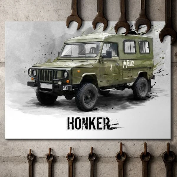 Plakat metaowy z samochodem Honker